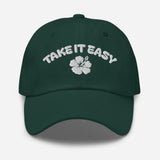 Take It Easy - Hibiscus 3D Puff Embroidered Baseball Cap - Women's Beach Vibe Dad Hat - green - front view