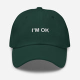 I'm Ok-Embroidered Minimalist Unisex Baseball Cap-Fun Adjustable Cotton Twill Dad Hat-green-front view