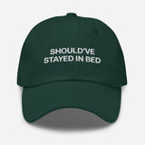 Should've Stayed in Bed-Fun Embroidered Unisex Baseball Cap-Adjustable Cotton Twill Dad Hat-green-front view