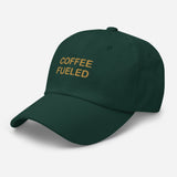 Coffee Fueled-Fun Embroidered Unisex Minimalist Baseball Cap-Adjustable Cotton Dad Hat-green-semi front view