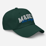 Product mockupMade in Los Angeles - Unisex Embroidered Baseball Cap-green-semi front view