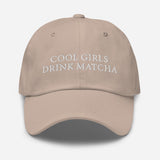 Cool Girls Drink Matcha - Women's Embroidered Matcha Baseball Cap - Adjustable Dad Hat - stone - front view
