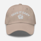 Take It Easy - Hibiscus 3D Puff Embroidered Baseball Cap - Women's Beach Vibe Dad Hat - beige - front view
