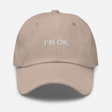 I'm Ok-Embroidered Minimalist Unisex Baseball Cap-Fun Adjustable Cotton Twill Dad Hat-beige-front view
