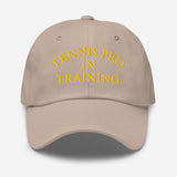 Tennis Pro in Training-Fun Embroidered Unisex Baseball Cap-Adjustable Cotton Twill Dad Hat-beige-front view