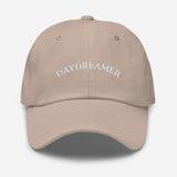 Daydreamer-Embroidered Unisex Minimalist Baseball Cap-Adjustable Cotton Twill Dad Hat-beige-front view