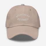 Mentally Retired-Fun Embroidered Unisex Baseball Cap-Adjustable Cotton Twill Dad Hat-beige-front view