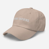 Homo Sapiens-Embroidered Minimalist Unisex Baseball Cap-Adjustable Cotton Dad Hat-beige-semi front view