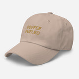 Coffee Fueled-Fun Embroidered Unisex Minimalist Baseball Cap-Adjustable Cotton Dad Hat-beige-semi front view