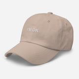 I'm Ok-Embroidered Minimalist Unisex Baseball Cap-Fun Adjustable Cotton Twill Dad Hat-beige-semi front view