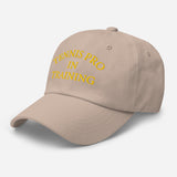 Tennis Pro in Training-Fun Embroidered Unisex Baseball Cap-Adjustable Cotton Twill Dad Hat-beige-semi front view