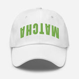Matcha - 3D Puff Upside Down Logo Embroidered Matcha Baseball Cap - Unisex Matcha Hat - white -front view