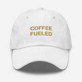 Coffee Fueled-Fun Embroidered Unisex Minimalist Baseball Cap-Adjustable Cotton Dad Hat-white-front view