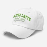 Product mockupMatcha Latte Social Club - Embroidered Dad Hat - Unisex Adjustable Baseball Cap - white - semi front view