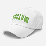Matcha - 3D Puff Upside Down Logo Embroidered Matcha Baseball Cap - Unisex Matcha Hat - white - semi front view
