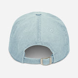 Light blue denim cap on a white background
