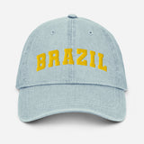Brazil - 3D Embroidered Denim Dad Hat - Destination Minimalist Baseball Cap-front view