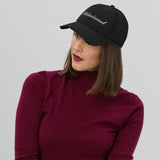 Delusional-Embroidered Unisex Distressed Baseball Cap-Adjustable Cotton Dad Hat-black-model photo