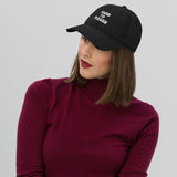 Hard To Please-Embroidered Unisex Distressed Baseball Cap-Adjustable Cotton Dad Hat-black-model photo