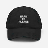Hard To Please-Embroidered Unisex Distressed Baseball Cap-Adjustable Cotton Dad Hat-black-front view