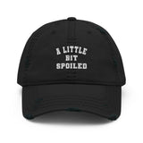 A Little Bit Spoiled-Embroidered Unisex Distressed Baseball Cap-Adjustable Cotton Dad Hat-black-front view