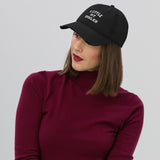 A Little Bit Spoiled-Embroidered Unisex Distressed Baseball Cap-Adjustable Cotton Dad Hat-black-model photo