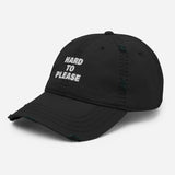 Hard To Please-Embroidered Unisex Distressed Baseball Cap-Adjustable Cotton Dad Hat-black-semi front view