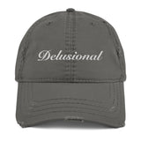 Delusional Embroidered Unisex Distressed Dad HatDelusional-Embroidered Unisex Distressed Baseball Cap-Adjustable Cotton Dad Hat-gray-front view