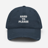 Hard To Please-Embroidered Unisex Distressed Baseball Cap-Adjustable Cotton Dad Hat-navy-front view