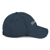 Delusional Embroidered Unisex Distressed Dad HatDelusional-Embroidered Unisex Distressed Baseball Cap-Adjustable Cotton Dad Hat-navy-side view