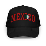 Heart Mexico - 3D Puff Embroidered Foam Trucker Hat - Unisex Mexico Flag Mesh Trucker Cap - black - front view