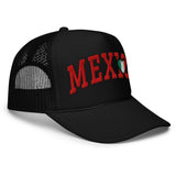 Heart Mexico - 3D Puff Embroidered Foam Trucker Hat - Unisex Mexico Flag Mesh Trucker Cap - black - semi front view