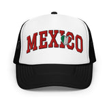 Heart Mexico - 3D Puff Embroidered Foam Trucker Hat - Unisex Mexico Flag Mesh Trucker Cap - white and black - front view