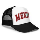 Heart Mexico - 3D Puff Embroidered Foam Trucker Hat - Unisex Mexico Flag Mesh Trucker Cap - black and white - semi front view