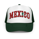 Heart Mexico - 3D Puff Embroidered Foam Trucker Hat - Unisex Mexico Flag Mesh Trucker Cap - white and green - front view