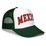 Heart Mexico - 3D Puff Embroidered Foam Trucker Hat - Unisex Mexico Flag Mesh Trucker Cap - white and green - semi front view
