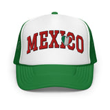 Heart Mexico - 3D Puff Embroidered Foam Trucker Hat - Unisex Mexico Flag Mesh Trucker Cap - white and green - front view