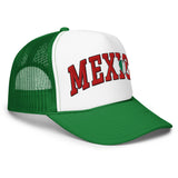 Heart Mexico - 3D Puff Embroidered Foam Trucker Hat - Unisex Mexico Flag Mesh Trucker Cap - white and green - semi front view