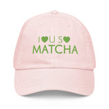 I Love You So Matcha - Women's Pastel Color Embroidered Baseball Cap - pink - front view