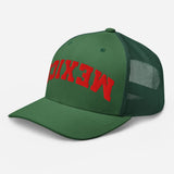 Mexico Upside Down 3D Embroidered Trucker Cap - Unisex Classic Mesh Trucker hat - green - semi front view