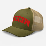 Mexico Upside Down 3D Embroidered Trucker Cap - Unisex Classic Mesh Trucker hat - olive -semi front view