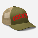 Mexico Upside Down 3D Embroidered Trucker Cap - Unisex Classic Mesh Trucker hat - olive -semi front view