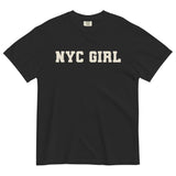 NYC Girl-Women's Short Sleeve Heavyweight Graphic T-shirt-Minimalist Varsity Font Tee-black-front view