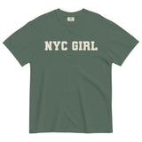 NYC Girl-Women's Short Sleeve Heavyweight Graphic T-shirt-Minimalist Varsity Font Tee-spruce green-front view