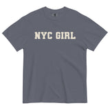 NYC Girl-Women's Short Sleeve Heavyweight Graphic T-shirt-Minimalist Varsity Font Tee-denim blue-front view