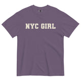 NYC Girl-Women's Short Sleeve Heavyweight Graphic T-shirt-Minimalist Varsity Font Tee-grape purple-front view