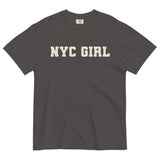 NYC Girl-Women's Short Sleeve Heavyweight Graphic T-shirt-Minimalist Varsity Font Tee-graphite gray-front view