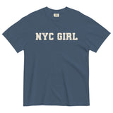 NYC Girl-Women's Short Sleeve Heavyweight Graphic T-shirt-Minimalist Varsity Font Tee-midnight blue-front view