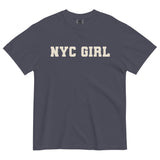 NYC Girl-Women's Short Sleeve Heavyweight Graphic T-shirt-Minimalist Varsity Font Tee-navy blue-front view