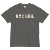 NYC Girl-Women's Short Sleeve Heavyweight Graphic T-shirt-Minimalist Varsity Font Tee-pepper gray-front view